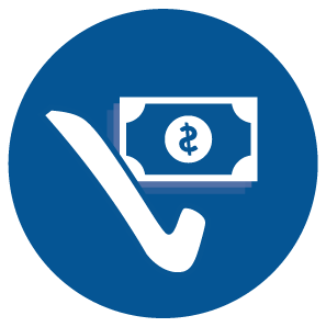 Icon of a dollar bill and check mark representing scholarships